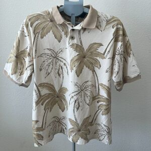 Vintage OP Sport Polo Shirt Men’s LG Brown Hawaiian Palm Trees Short Sleeve Golf